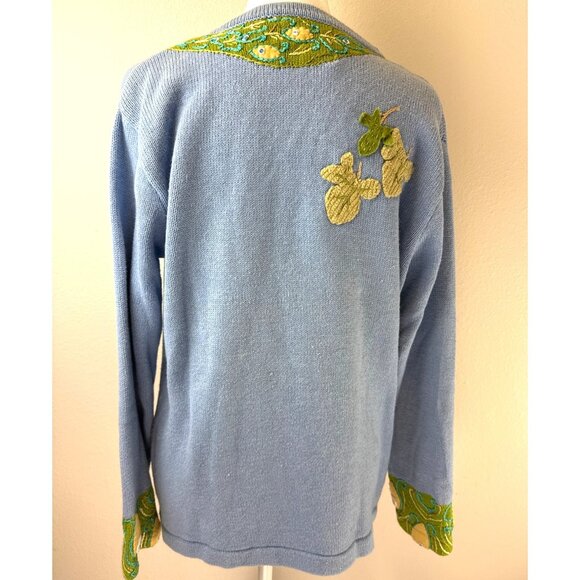 Storybook Knits Women's Blue/Green Button Up Cardigan Sweater Embracing Peacocks - Picture 5 of 12